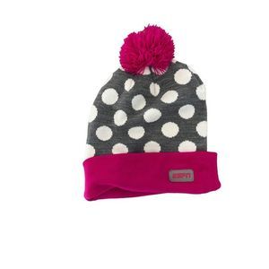 ESPN woman’s winter hat with white polka dots and a pink Pom